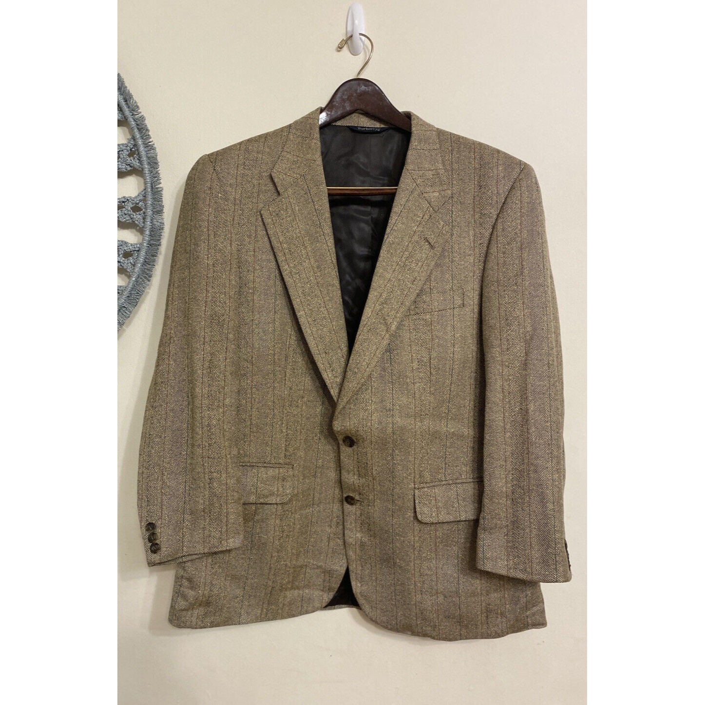 Burberry's Men Wool Tweed Blazer Jacket Sport Coat Vtg 80/90 Size Xxxl 48" Chest